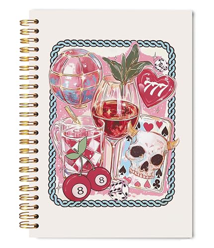 Carnet Y2K Coquette crâne gothique et cerise rose, journal intime ligné pour femme