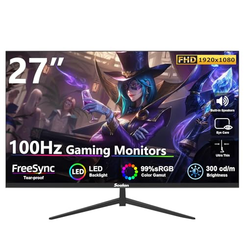 27 inch Gaming Monitor IPS 100Hz Computer Monitor Built-in Speakers Full HD 1920 x 1080P with HDMI Interface Eye Care Frameless 100 x 100mm VESA with 3-Side Virtually Borderless Design