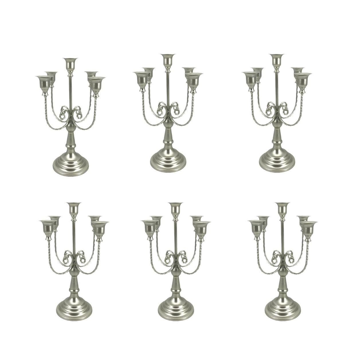 Paquete De 6 Candelabros De Metal Dorado con 5 Brazos Cónicos For Bodas Navidad Cumpleaños Y Decoración del Hogar (31,8 X 50 Cm)(Silver)