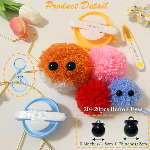 Image of Pompom Makers, CHELIZIYA Pom Poms Maker Tool Set DIY Fluff Ball Weaver with Scissors for DIY Wool Yarn Knitting Craft Project (Blue)