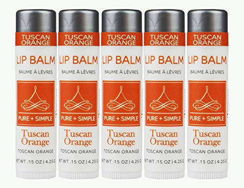 PURE + SIMPLE Tuscan Orange Lip Balm Collection, Vegan, Set of 5 Tubes