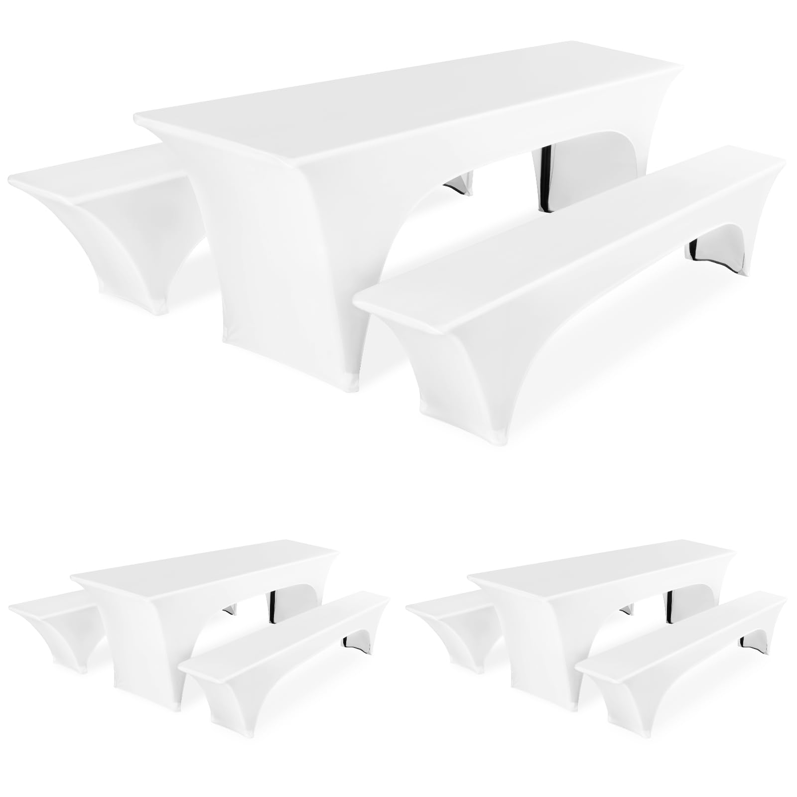 Pesonlook Confezione da 3 set da tre pezzi Copritavolo da birra bianco elasticizzato Copritavolo da birra e set panca per larghezza tavolo 50 cm, Copri banco da birra 220x50x70 cm