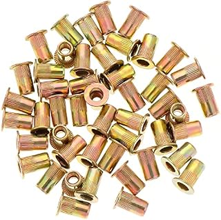 HSEAMALL 100PCS M8 Rivet Nut Zinc Plated Carbon Steel Rivet Nut Tool,Flat Head Threaded Insert Nutsert Rivnuts