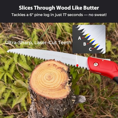 JOXOVODO 10 Inch Folding Saw Laser-Cut Teeth Pruning Saw for Tree Trimming, D2 Steel Hand Saws for Wood Cutting, 7 TPI Wood Saws Hand For Camping, Bushcraft, Gardening, Outdoor, Heavy-duty Garden Tool - Image 4