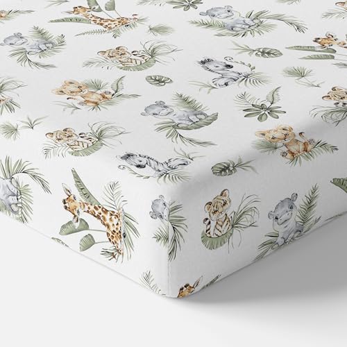 Baby Comfort Drap-housse 100 % coton pour lit d'enfant 130 x 80 cm extensible (safari)