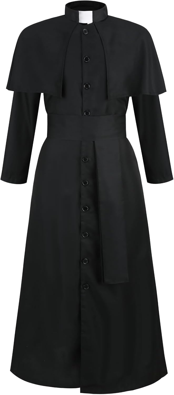 yolsun Priest Costume for Men, Black Clergy Robes Halloween Priest Outfit Cosplay Dress Up