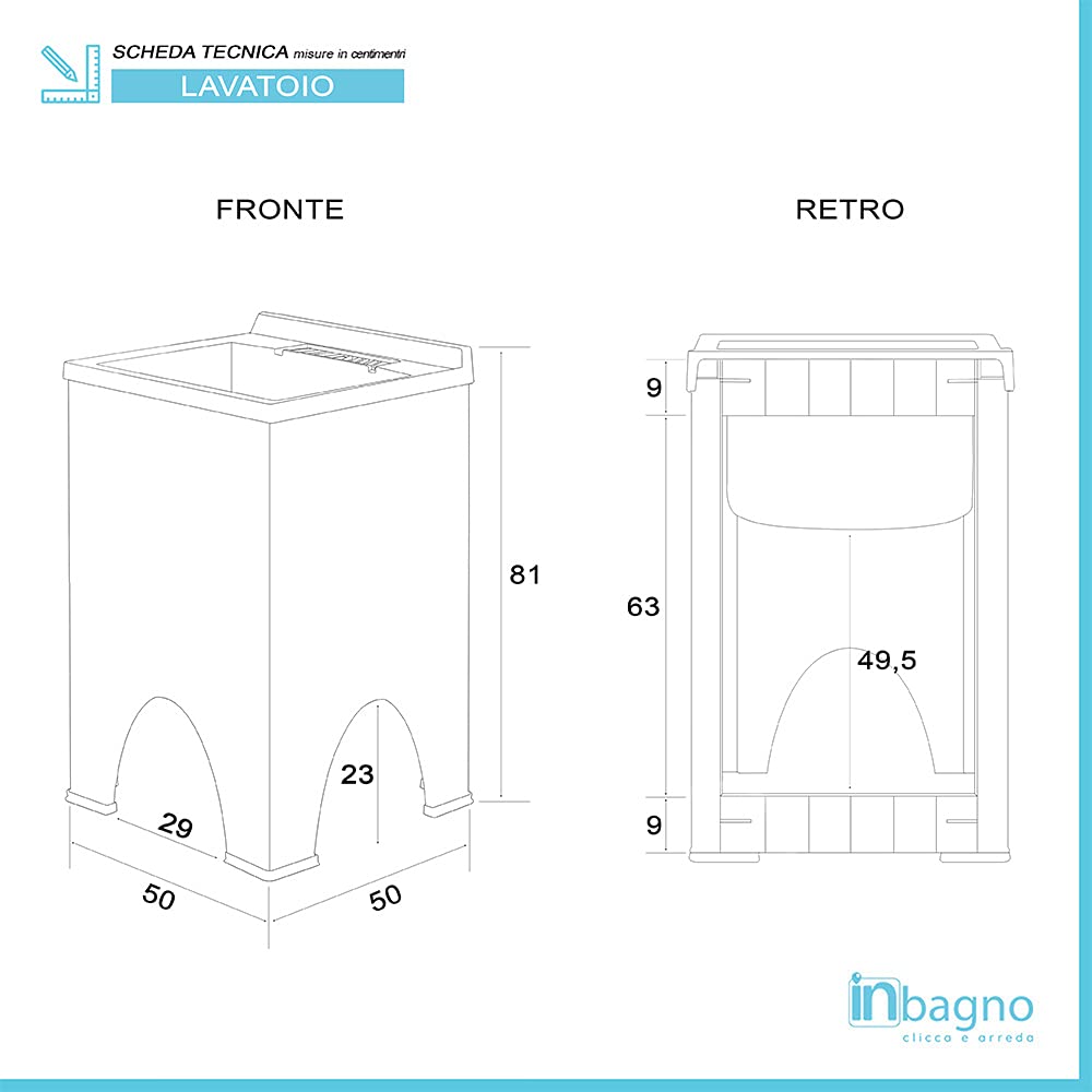 Inbagno Mobile lavatoio da Esterno 50x50 in Resina, Include ASSE lavapanni e Kit di Scarico, in Kit di Montaggio