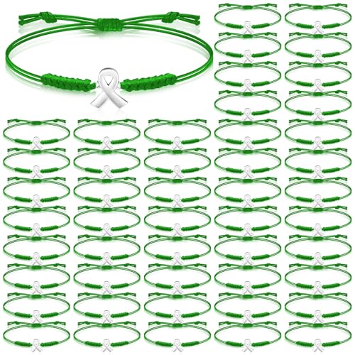 Sasylvia Mental Health Awareness Month Bracelets Gifts Adjustable Green Ribbon Bracelets for Men Women
