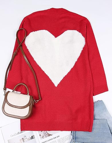 Image of Alsol Lamesa Women's Long Sleeve Cute Cardigan Sweaters V Neck Open Front Ribbed Knit Heart Sweater Coat