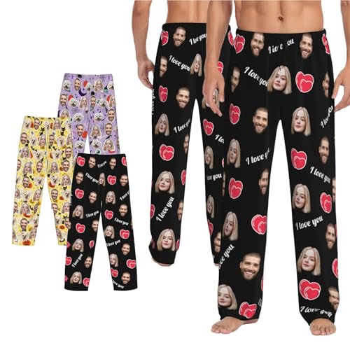 Image of IKZSWFZ Personalized Pajamas Pants for Men Custom Pajama Pants with Photo Customized Face PJ Pants Gift for Father Husband Boyfriend