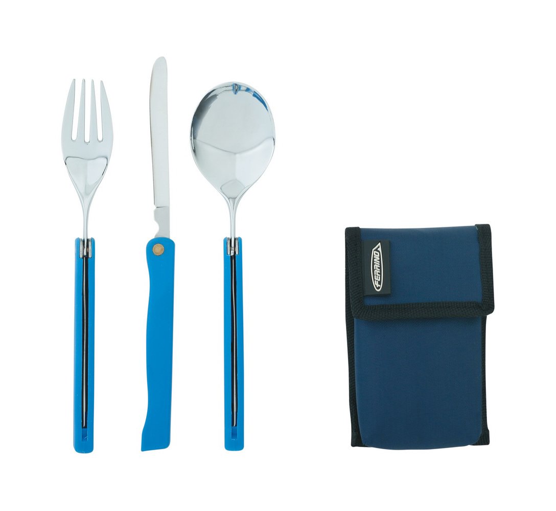 Ferrino Travel, Set Cucchiaio, Forchetta e Coltello Blu