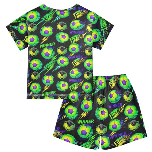 Soccer Ball Dark Pajama Set Short Sleeve Nightwear Soft Clothes Set Summer Pajamas Cotton 5Y2