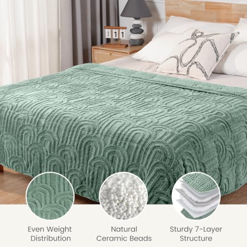 Image of Sherpa Fleece Adult Weighted Blanket Great for Sleep, 20 lbs Dual Sided Soft Fuzzy Heavy Blankets for Couch Bed Sofa, Cozy Warm Arched Jacquard Throw for Winter (Sage Green, 60 inch x 80 inch, 20 Pounds)