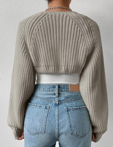 Image of Women's Long Sleeve Open Front Knitted Crop Cardigan Drop Shoulder Knit Bolero Shrug Sweater