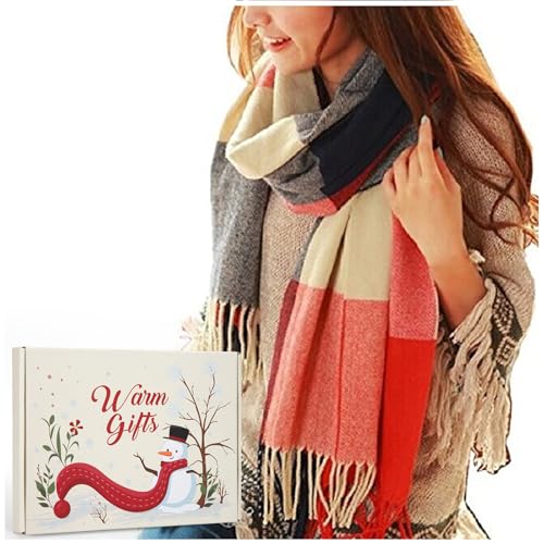 Chalier Fashion Bufanda Invierno Mujer Embalaje en Caja de Regalo Bufanda a Cuadros Manta de Gran Tamaño Chal Cachemira Cálido para Mujer Regalo Secreto Navidad