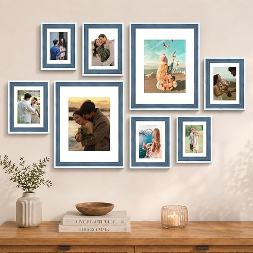 Image of Art Street Blue Gallery Wall Photo Frame Set | Modern Memory Timeline Wall Decor for Living Room, Bedroom & Family Photo Collage Display