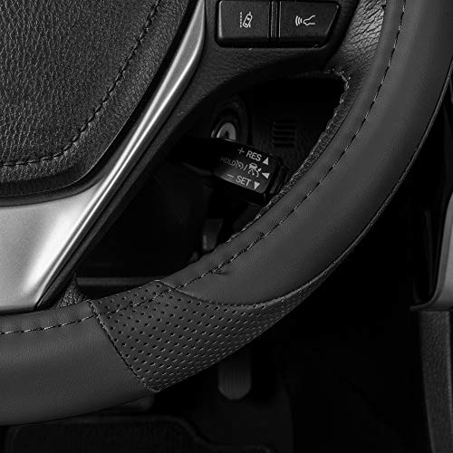 Motor Trend Black Soft Touch Steering Wheel Cover – Perforated Microfiber Leather With Classic Stitching For Sizes 14.5 To 15 Inch #TOP4
