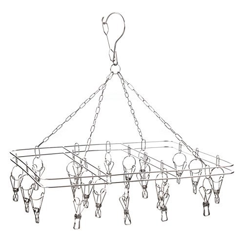 Stainless Steel Hanging Rack for Laundry Clothesline Drying Clothing with 20 Sturdy Clothespins (Rectangle)