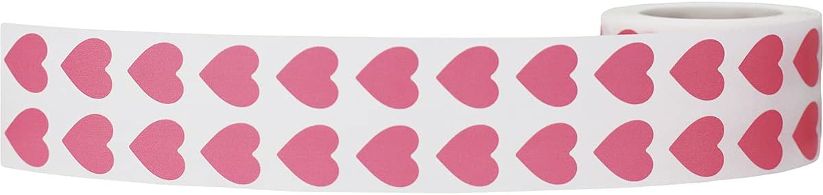 Pink Heart Semi-Gloss Stickers in 1/2" Inch, 1000 Adhesive Labels on a roll, Arts and Crafts, Envelope Seals, Valentines Day Gift Tags for Gift Giving