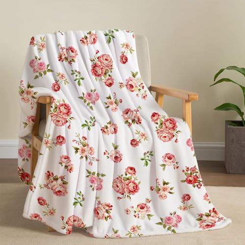 Tupmnbry Pink Rose Throw Blanket Botanical Floral Printed Blanket Super Soft Flannel Throw Blanket Lightweight Fluffy Plush Fuzzy Bed Blanket For Bedding Sofa And Travel 50 Inchx60 Inch cover
