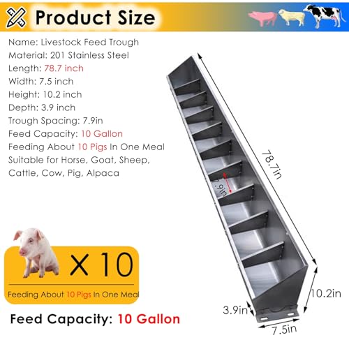 Juego de comedero y bebedero para ganado, comedero de heno colgante de acero inoxidable para caballos, cerdos, cabras y ganado, incluye accesorios, ideal para granjas y patios traseros