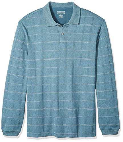 Van Heusen Men's Flex Long Sleeve Jaspe Windowpane Polo Shirt, Stargazer, XX-Large