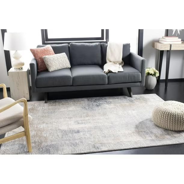 Image of Super Soft Art Collection Abstract Modern Classical Design Carpets Highest Density Silk Carpets for Home Living Room Bedroom /Hall (3x5 Feet (90x150 cm) Cream /Grey)