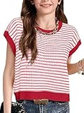 Seiciviy Girls Summer Fall Cute Tops School Picture Day Teen Tween Sweater Vest Striped Short Sleeve Trendy Knit Vest Red