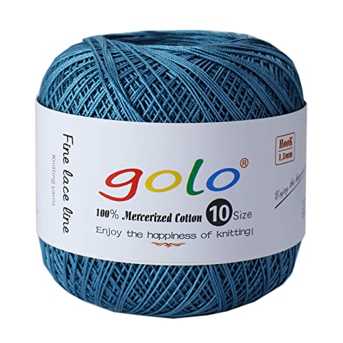 Image of golo Cotton Crochet Thread Balls Size 10 Cotton Knitting Thread Yarn for Crochet Lake Blue 625