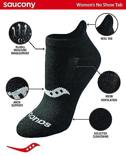 Image of Saucony Women's RunDry Performance Heel Tab Athletic Socks, Available in S-L (8, 16, 24 Pairs)