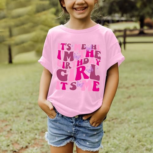 Image of Fkatuzi Cute Rainbow Birthday Girl Shirt Kawaii Graphic Tees Cotton Short Sleeve T Shirt Pink Tops