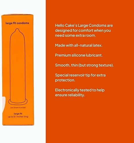 Miniatura 6 de Hello Cake - Preservativos grandes, lubricados, látex natural. Ajuste más grande para máxima comodidad. Sin BPA, sin fragancia, sin glicerina, 12