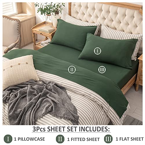 PURE ERA Jersey Knit 3pc Bed Sheet Set 100% T-Shirt Heather Cotton Super Soft Comfy Breathable Fits Mattress Up to 20" Extra Deep Pocket (Forest Green, Twin)