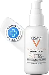 Vichy Capital Soleil Uv Age Daily Protetor Solar Facial Anti-idade 3 em 1 FPS60, Previne Rugas e Manchas Solares, com Peptídeos e Vitamina B3, Toque Seco, Sem Cor, 40g