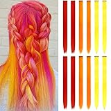 FENTISAR 12 Pack Colored Party Highlights Clip in Hair Extensions for Girls 20 inches Multi-colors Straight Hair Synthetic Hairpieces In The Party (12pcs, Yellow, Orange,Red)