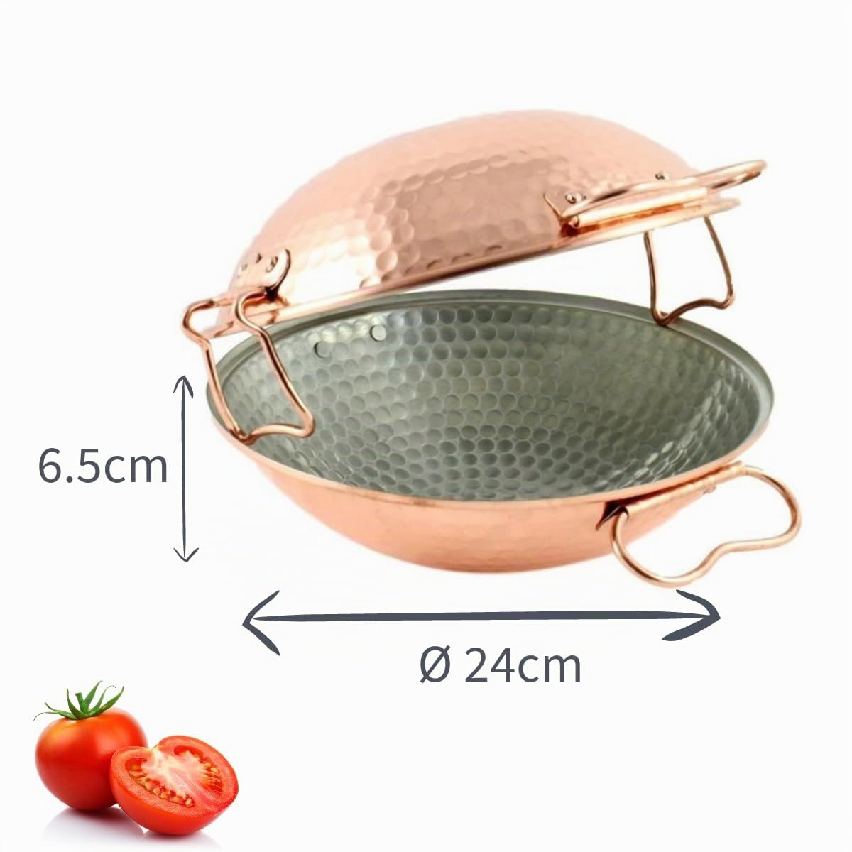 Mali's C20017 - Cataplana, Saltadora, Wok de cobre martillado interior estañado - Horno, todos los fuegos excepto inducción, Ø 24cm