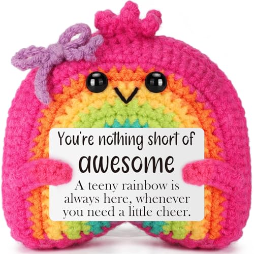 MY-ALVVAYS Positive Crochet Emotional Rainbow Support, Mini Funny Brithday Gifts for Women Men Boys Girls, Inspirational Appreciation Gifts for Teens Coworker Friend Sister Her Him Positive Decor