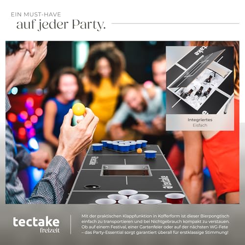 tectake® Bierpong Tisch mit Eisfach und Becherhalter - 3
