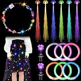 Hicarer LED Light up Costumes for Women Light up Tutu Skirt Glowing Hair Clips Flower Crown Earrings for Christmas New Year Black Glow in the Dark Tulle Clothes Accessories Neon Rave Party Supplies