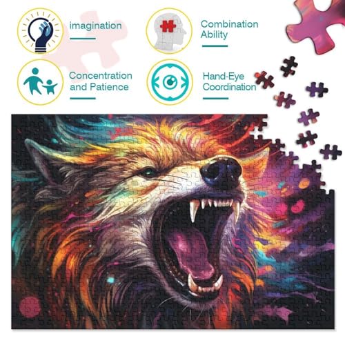 Puzzle de lobo de 1000 piezas para adultos, rompecabezas abstracto de papel de 70x50 cm 3