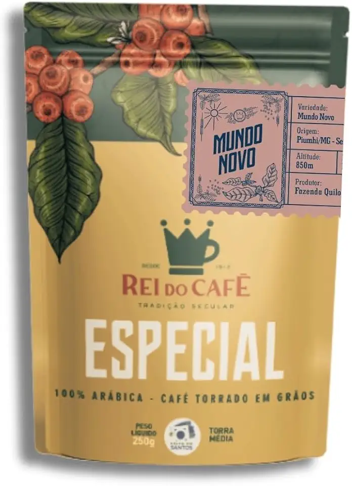 REI DO CAFÉ Café Especial Mundo Novo em Grãos 250g Serra da Canastra 100% Arábica Gourmet Torra Média Sabor Equilibrado