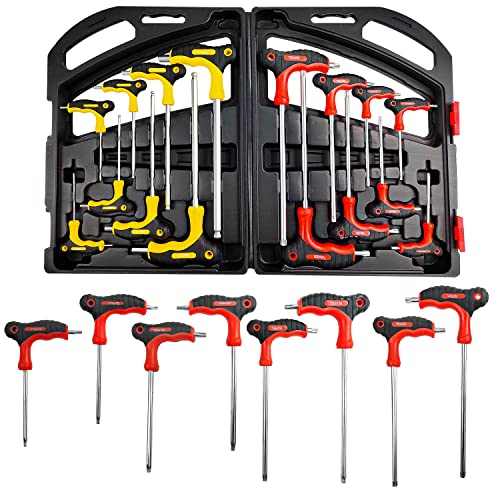 XINHNMUU 16 Piezas Llaves Allen, 8 Llaves Hexagonales con Extremo en Forma de Bola y 8 Llaves Torx, Llaves Alen Profesionales con Mango en T para Automóviles, Reparación de Máquinas