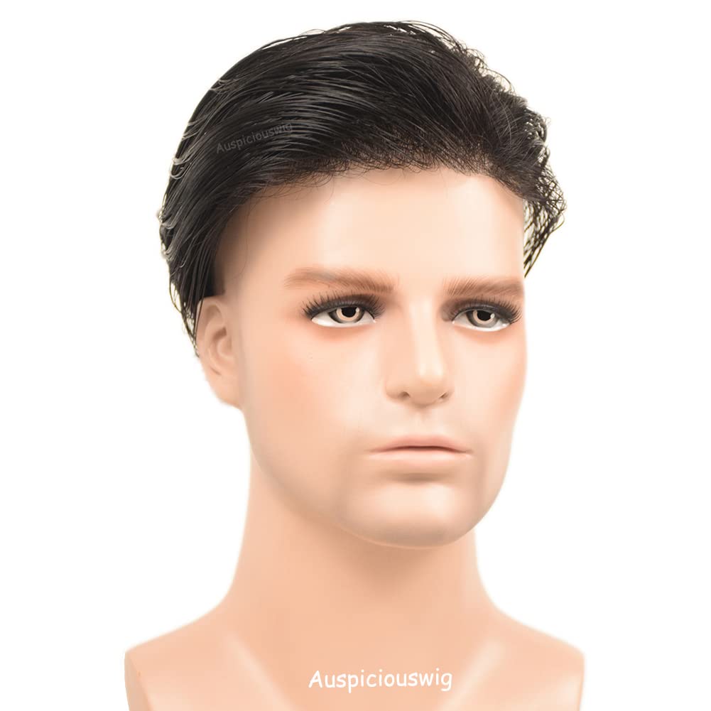 Human Hair Men's Toupee Sistema di sostituzione dei capelli per la pelle sottile per uomo (6x8 inch, Natural Colour)