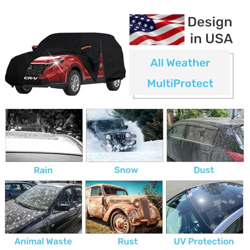 FiveFox Heavy Duty SUV Car Cover Custom Fit for Honda CRV, Toyota RAV4 1996-2024 2025, 10-Layers Waterproof All Weather Full Exterior Cover Rain Hail Outdoor Protector with Door Zipper & Cotton