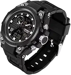 Relógio Digital e Analógico Tático Estilo Militar Esportivo Resistente Shock I Relógio de Pulso Masculino para Homem Esportivo Resistente à água com LED Noturno com Cronômetro Pulseira Resistente Robusto SW38 (Todo Preto)