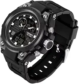 Relógio Digital e Analógico Tático Estilo Militar Esportivo Resistente Shock I Relógio de Pulso Masculino para Homem Esportivo Resistente à água com LED Noturno com Cronômetro Pulseira Resistente Robusto SW38 (Todo Preto)