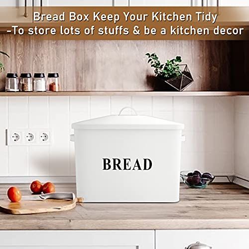 P&P Chef Bread Box For Farmhouse Kitchen Counter Decor, Extra Large White Breadbox With Lid, 13.1” X 11.81” X 7.2” Metal Storage Container For 2+ Loaves, Modern Style & High Capacity #TOP5