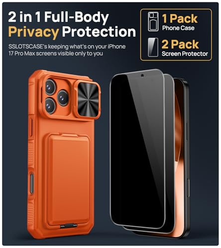 Image of SSLOTSCASE for iPhone 17 Pro Max Case with Privacy Screen Protector, Orange
