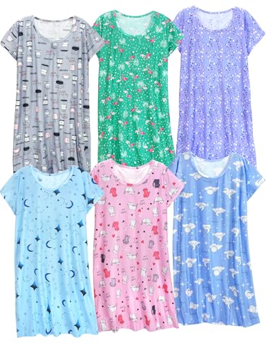 XPUDAC 6 Pack Nightgowns for Women Soft Sleepwear Short Sleeve Women's Nightgowns Print Sleepdress