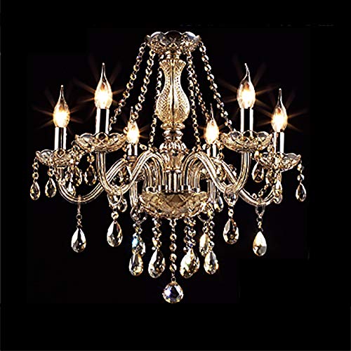 LEILIUDD Lámpara, candelabro de cristal de vela, lujosa lámpara de gota de lluvia de cristal, iluminación de techo de altura ajustable para comedor, pasillo, interior, accesorios de luz modernos/coñac